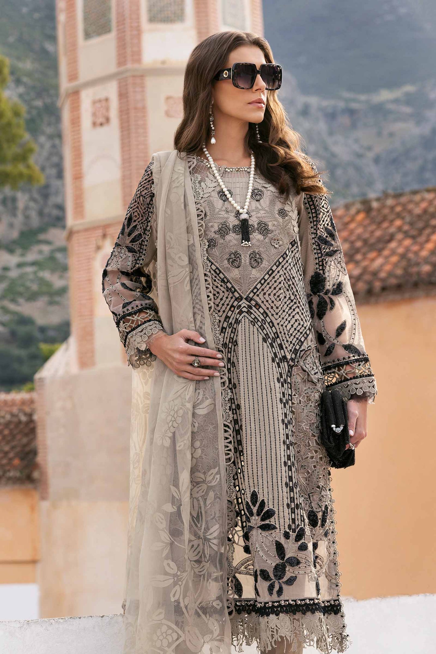 3 Piece Unstitched Embroidered Paper Cotton Suit | D-2510-By Zeenat Zara