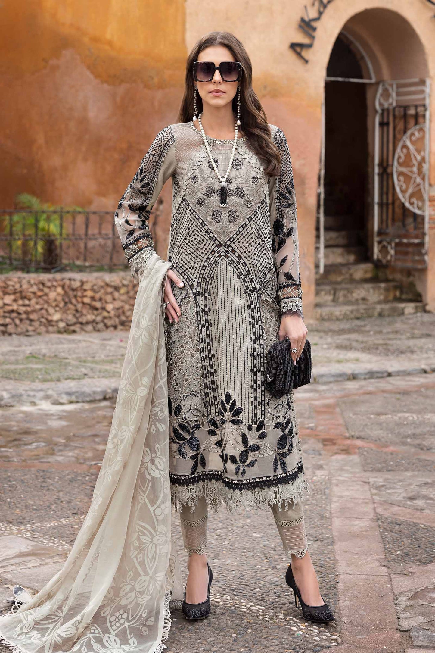 3 Piece Unstitched Embroidered Paper Cotton Suit | D-2510-By Zeenat Zara
