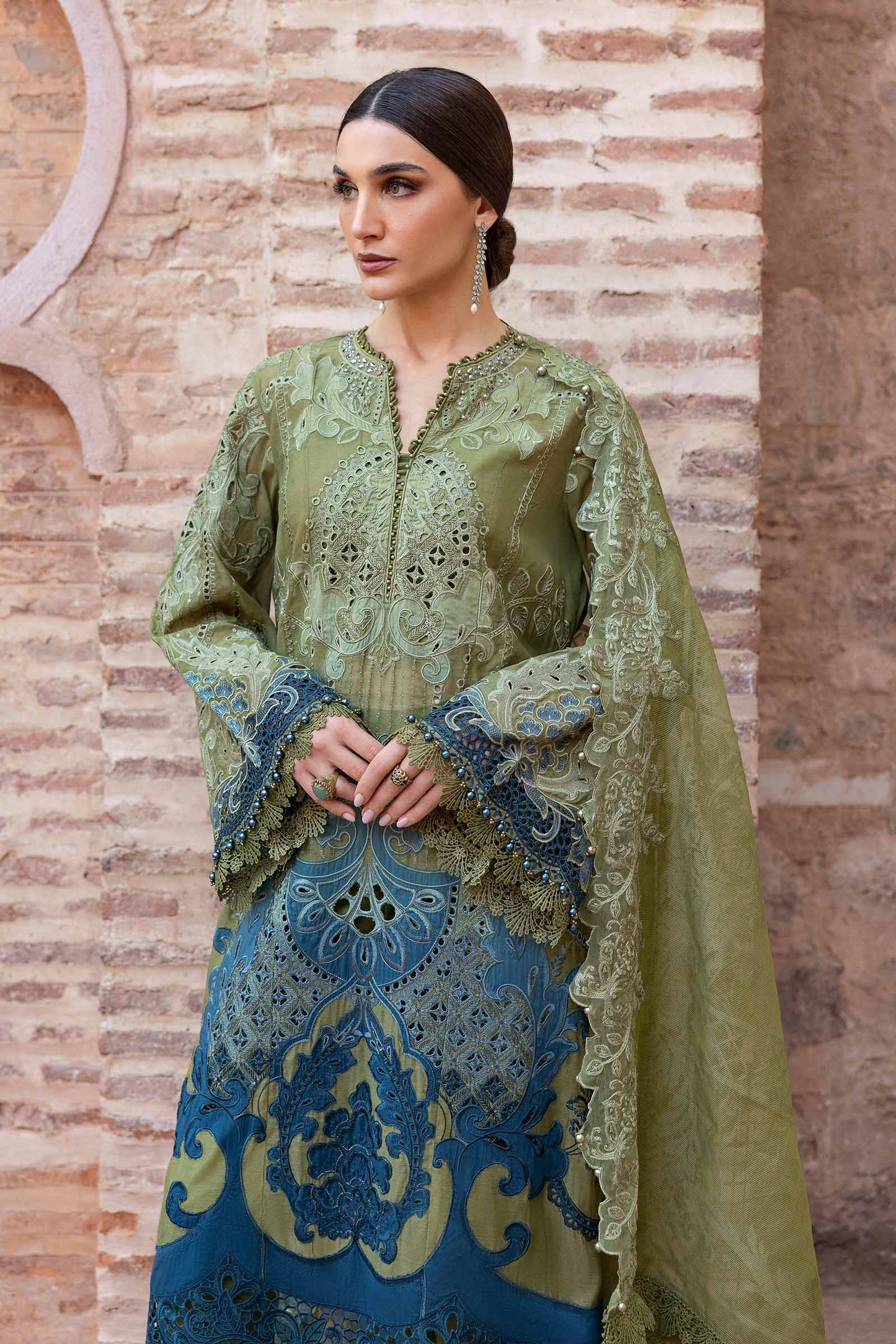 3 Piece Unstitched Embroidered Paper Cotton Suit | D-2501-By Zeenat Zara