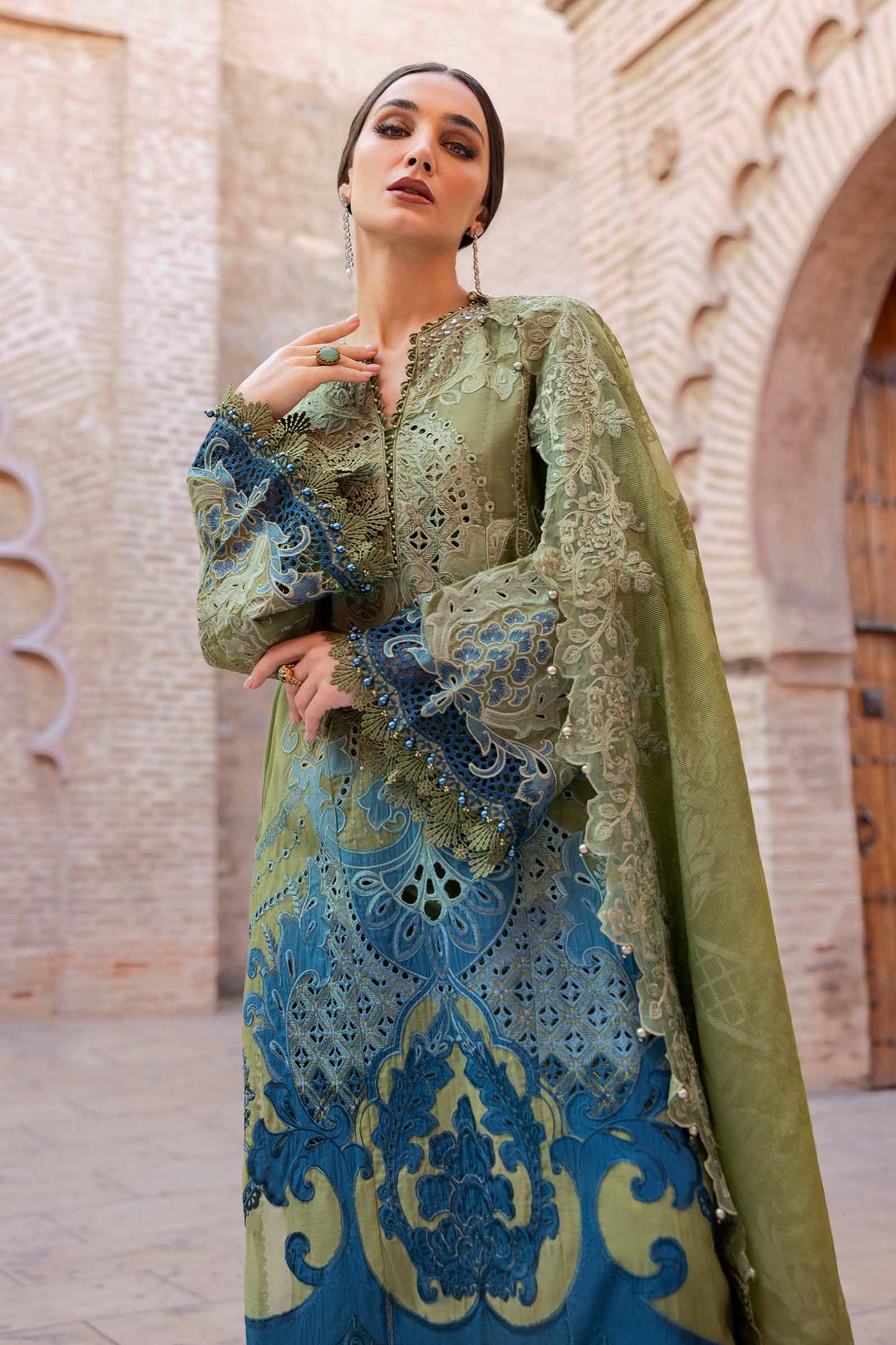 3 Piece Unstitched Embroidered Paper Cotton Suit | D-2501-By Zeenat Zara