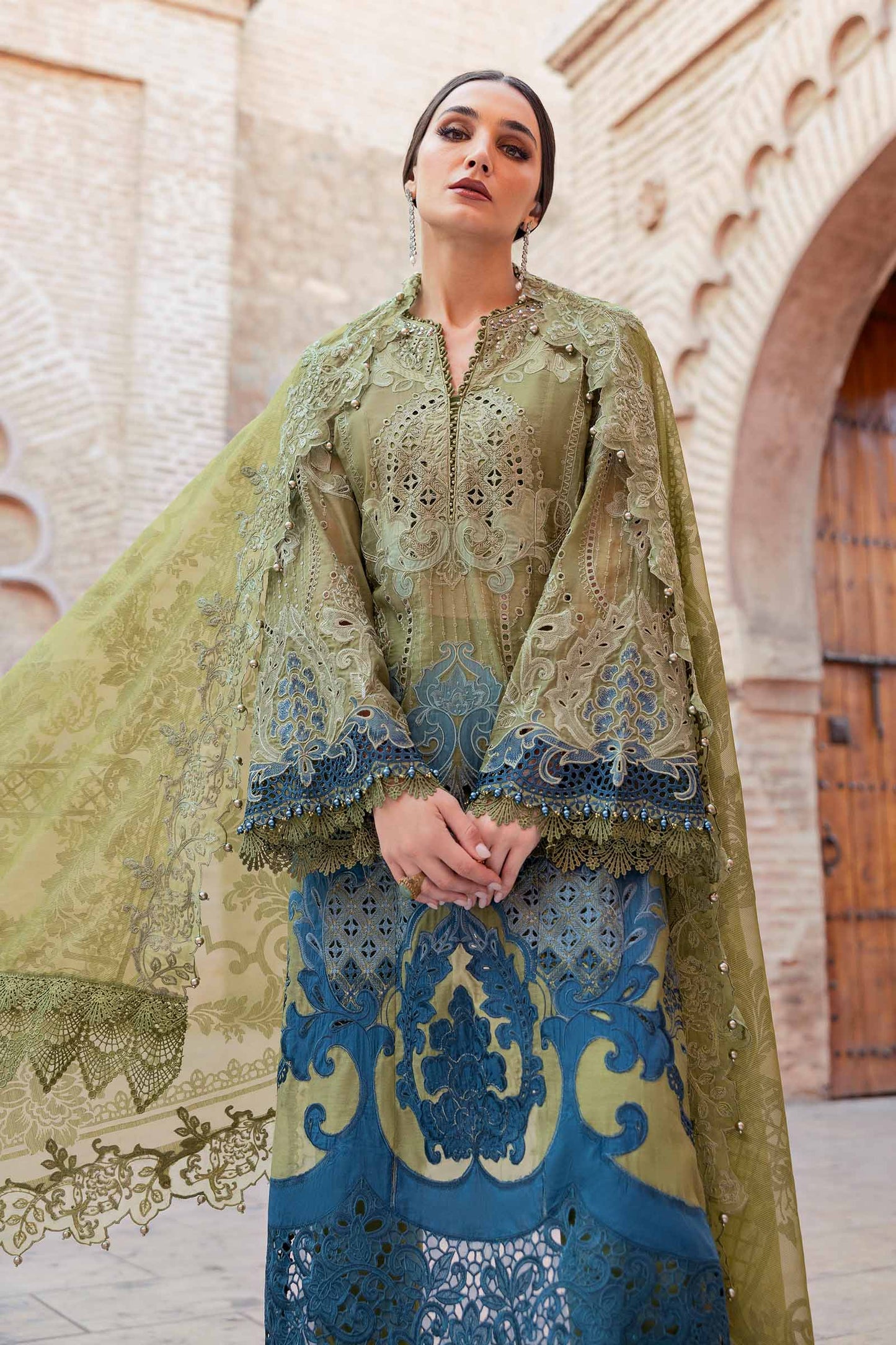 3 Piece Unstitched Embroidered Paper Cotton Suit | D-2501-By Zeenat Zara