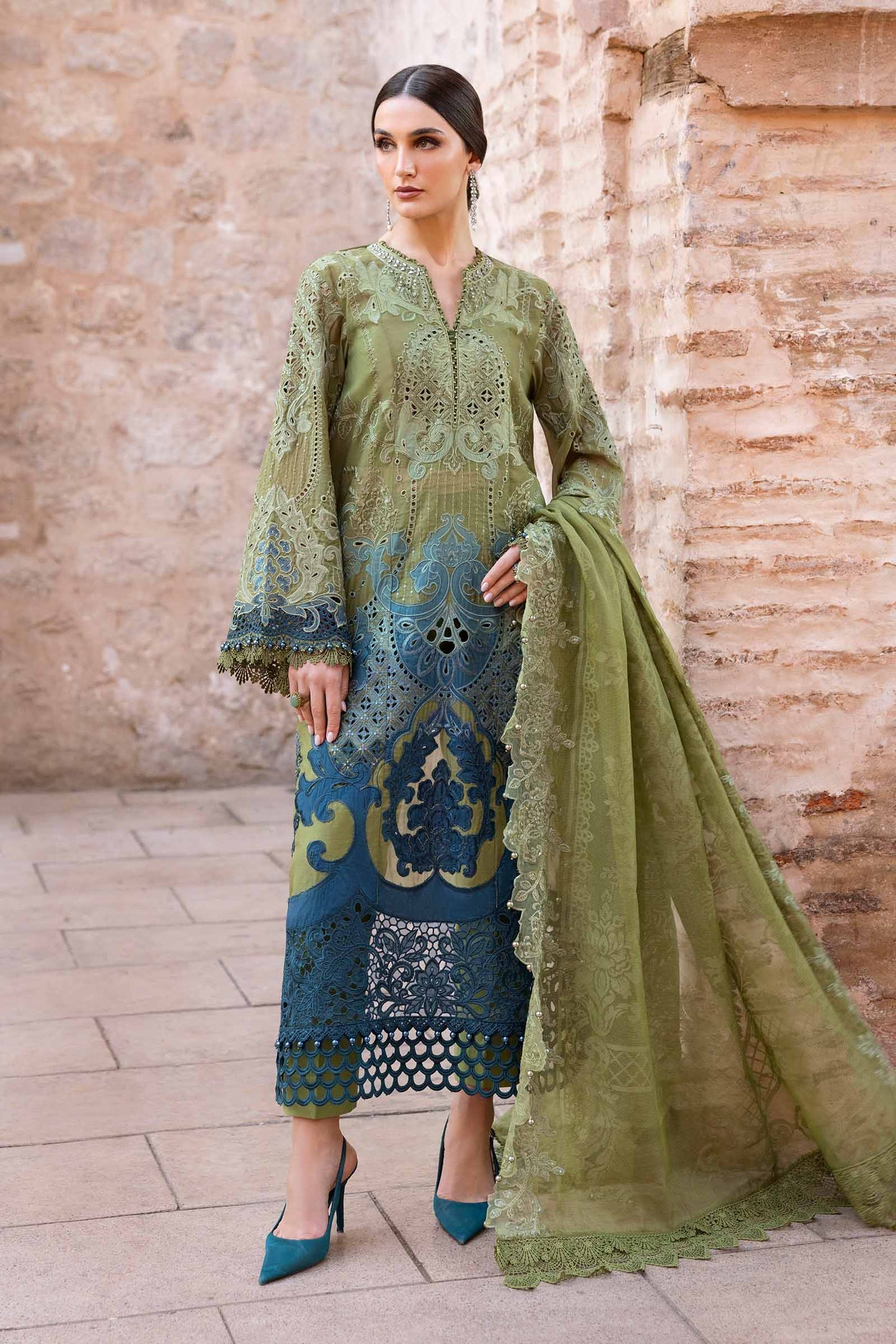 3 Piece Unstitched Embroidered Paper Cotton Suit | D-2501-By Zeenat Zara