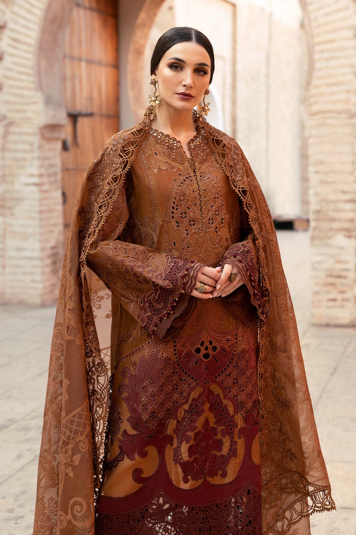 3 Piece Unstitched Embroidered Paper Cotton Suit | D-2501-By Zeenat Zara