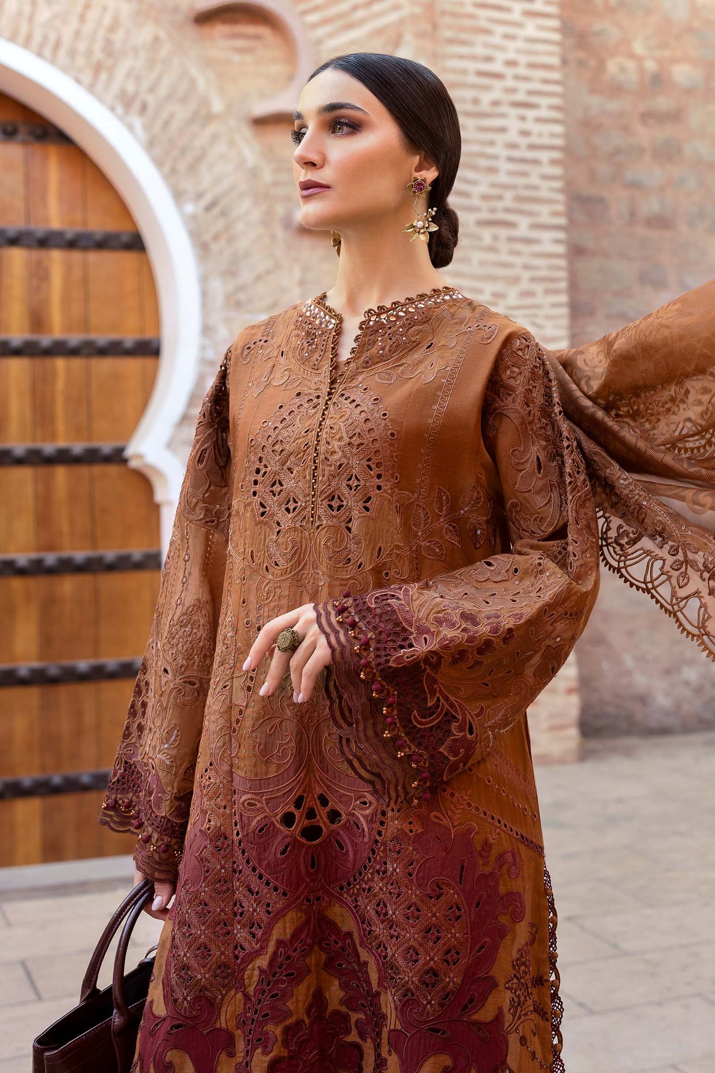 3 Piece Unstitched Embroidered Paper Cotton Suit | D-2501-By Zeenat Zara