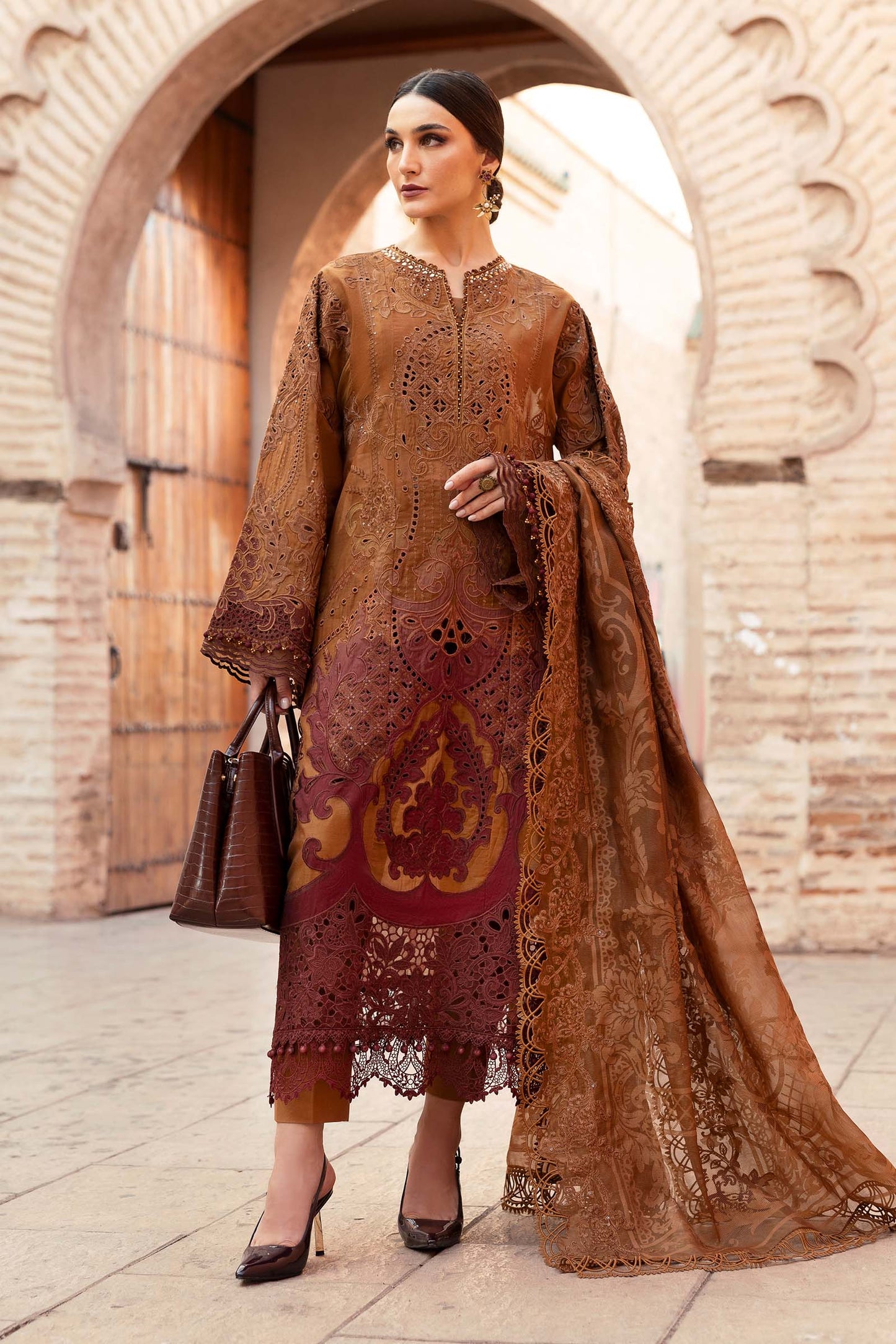 3 Piece Unstitched Embroidered Paper Cotton Suit | D-2501-By Zeenat Zara