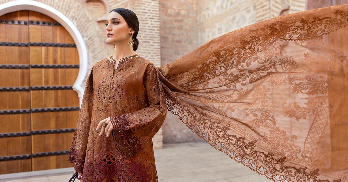 3 Piece Unstitched Embroidered Paper Cotton Suit | D-2501-By Zeenat Zara